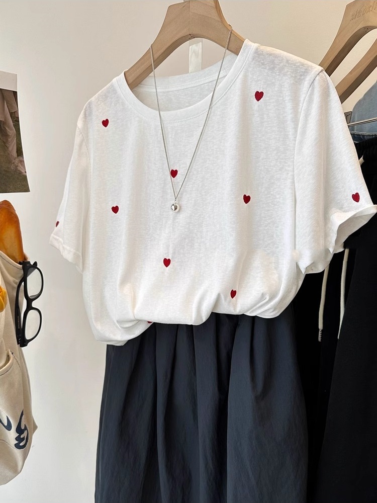 plus Size 240 Pounds Love Embr - Embroidery Cotton Shirt review and price